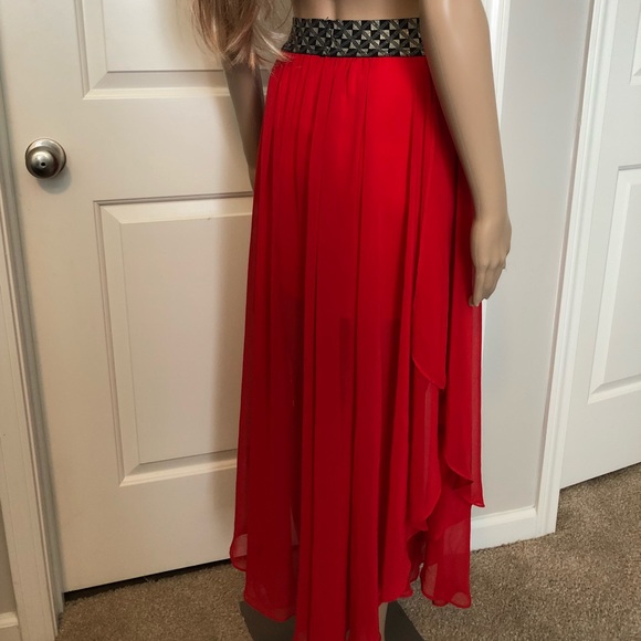 Charlotte Russe Dresses & Skirts - Asymmetrical Red Maxi Skirt With Aztec Style Band